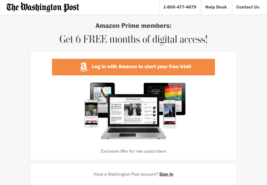 Have Amazon Prime? Get 6 months of the Washington Post for Free.